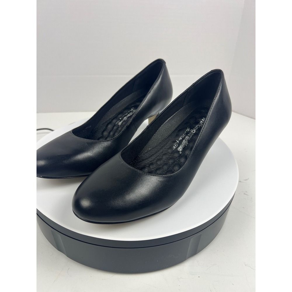 Walking Cradles Womens Black Leather Pumps 8.5 Wide Arch Support Comfort Heel